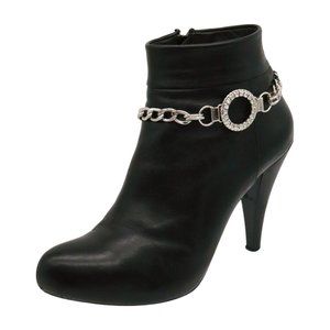 Women Silver Metal Western Boot Chain Bracelet Shoe Bling Circle Charm Anklet